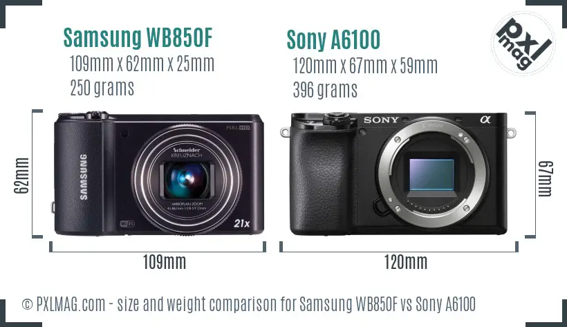 Samsung WB850F vs Sony A6100 size comparison