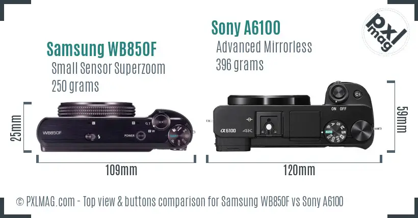 Samsung WB850F vs Sony A6100 top view buttons comparison