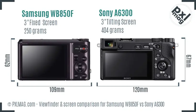 Samsung WB850F vs Sony A6300 Screen and Viewfinder comparison