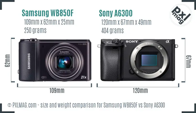 Samsung WB850F vs Sony A6300 size comparison