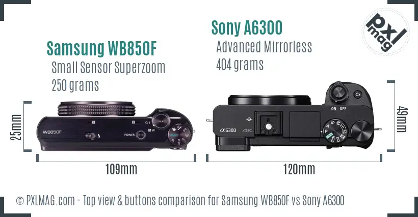 Samsung WB850F vs Sony A6300 top view buttons comparison