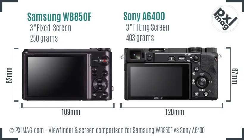 Samsung WB850F vs Sony A6400 Screen and Viewfinder comparison