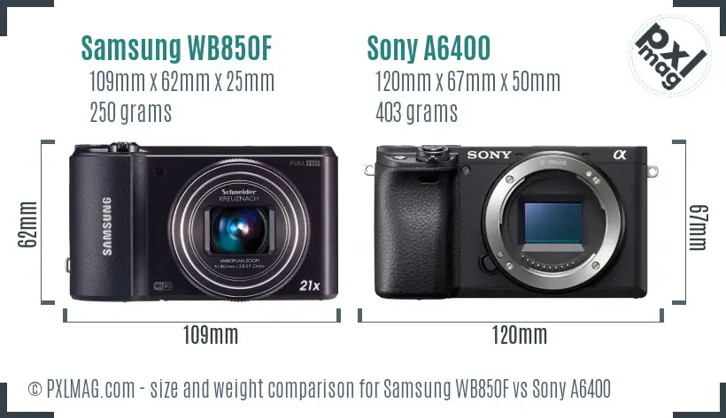 Samsung WB850F vs Sony A6400 size comparison