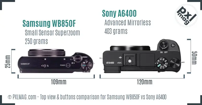 Samsung WB850F vs Sony A6400 top view buttons comparison