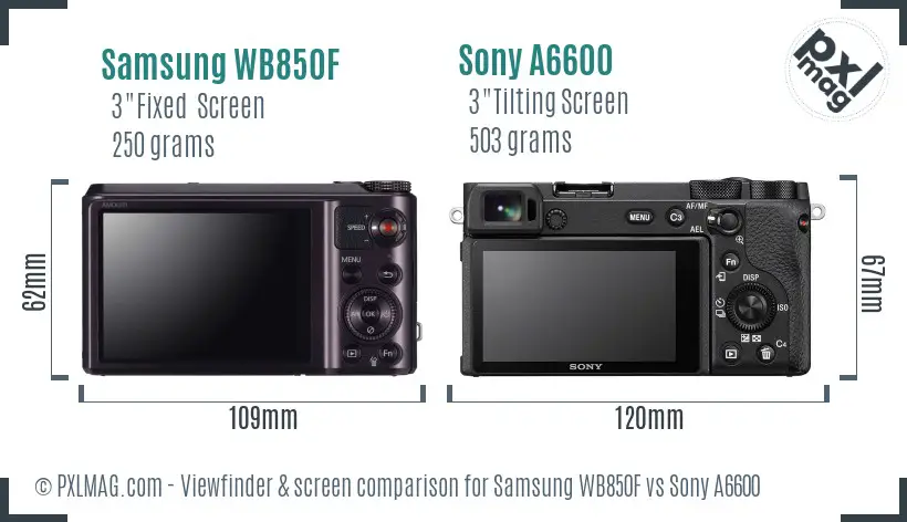 Samsung WB850F vs Sony A6600 Screen and Viewfinder comparison