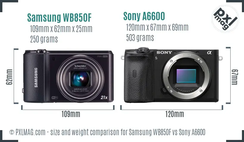 Samsung WB850F vs Sony A6600 size comparison