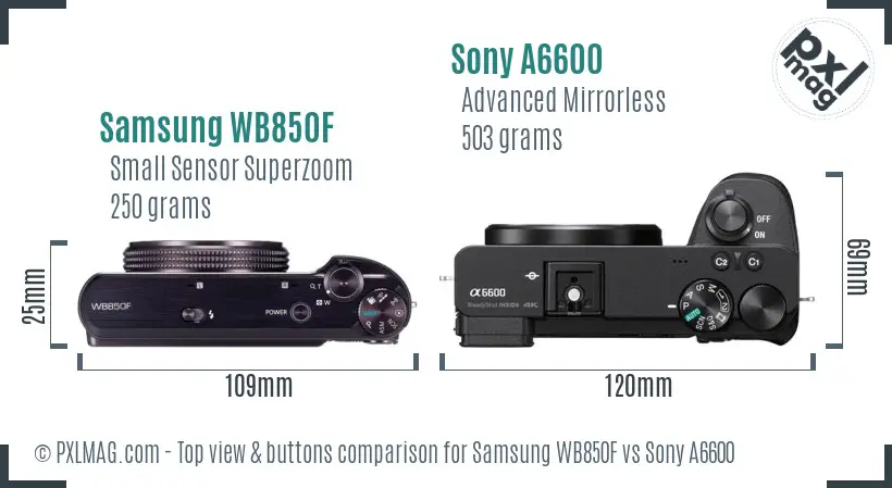 Samsung WB850F vs Sony A6600 top view buttons comparison