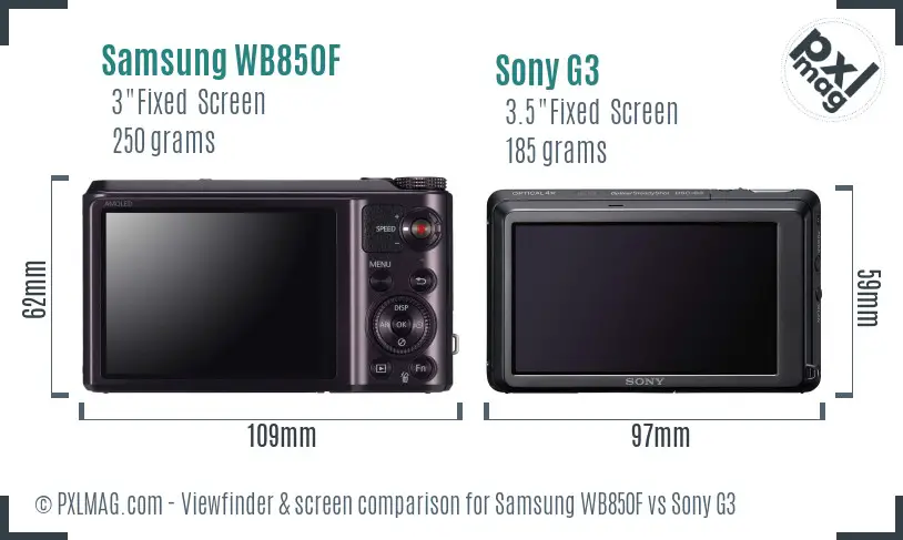 Samsung WB850F vs Sony G3 Screen and Viewfinder comparison