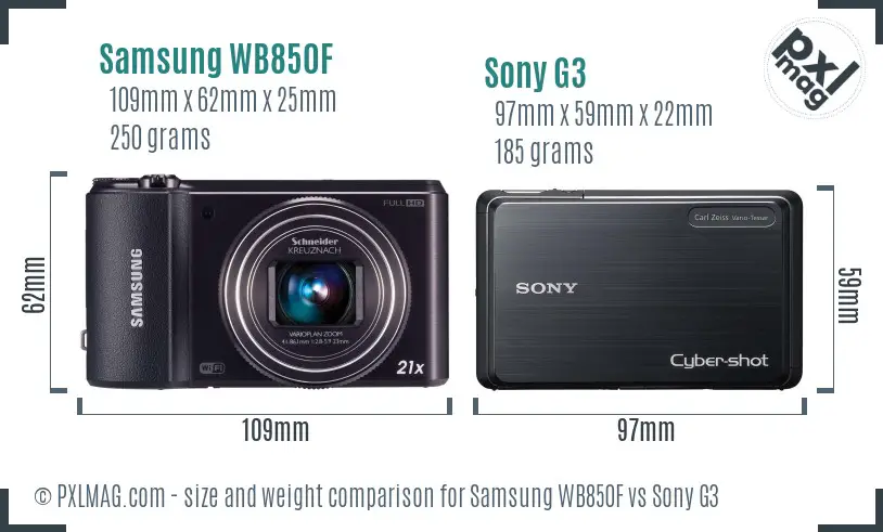 Samsung WB850F vs Sony G3 size comparison