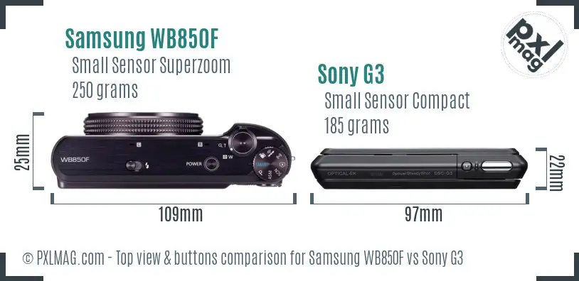 Samsung WB850F vs Sony G3 top view buttons comparison