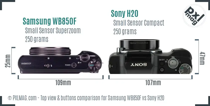 Samsung WB850F vs Sony H20 top view buttons comparison