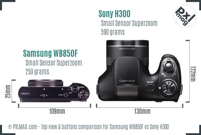 Samsung WB850F vs Sony H300 top view buttons comparison Samsung WB850F vs Sony H300 top view buttons comparison