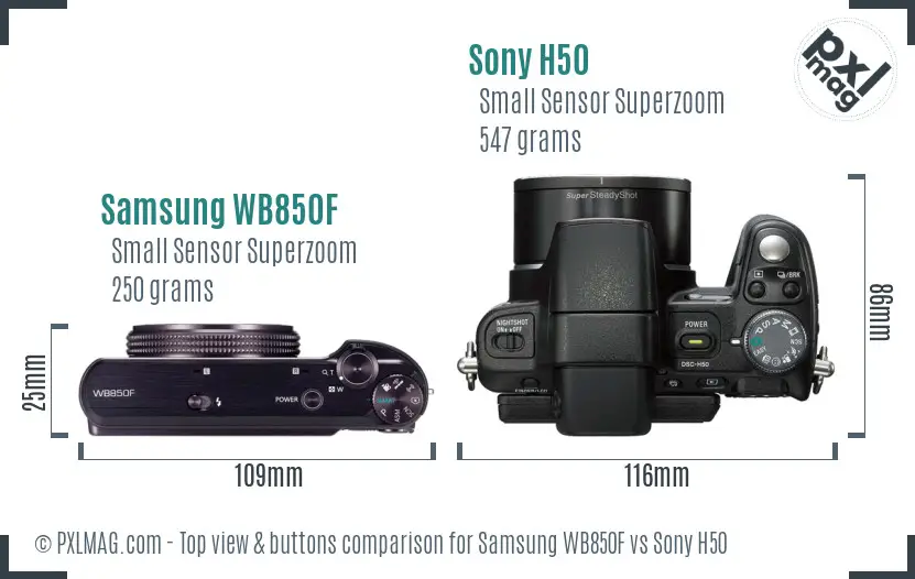 Samsung WB850F vs Sony H50 top view buttons comparison Samsung WB850F vs Sony H50 top view buttons comparison