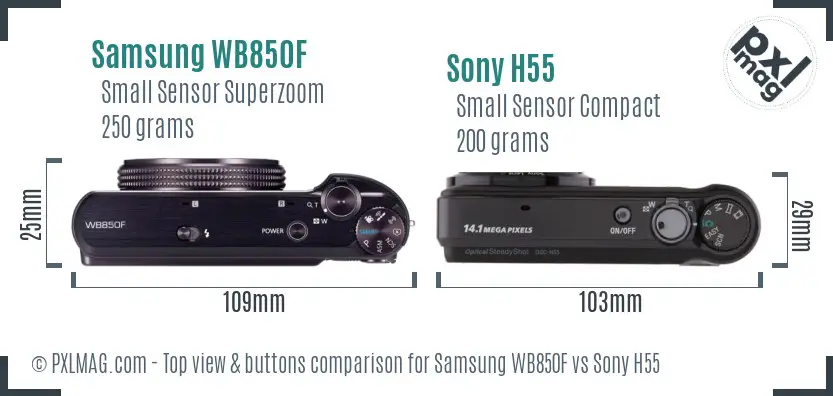 Samsung WB850F vs Sony H55 top view buttons comparison
