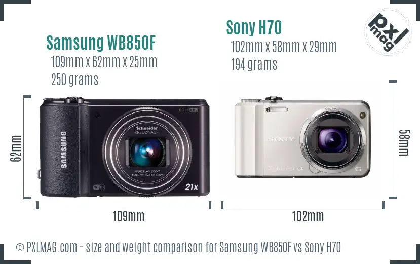 Samsung WB850F vs Sony H70 size comparison Samsung WB850F vs Sony H70 size comparison