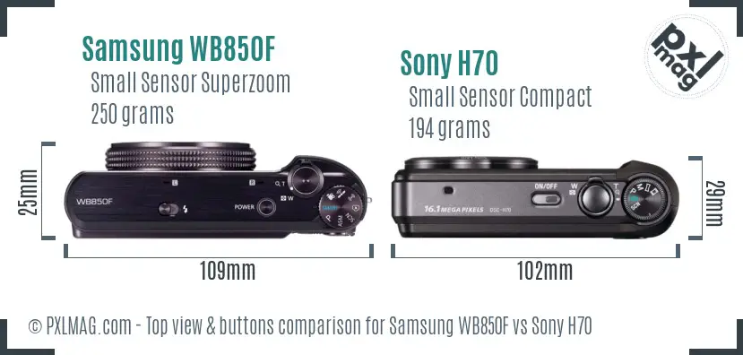 Samsung WB850F vs Sony H70 top view buttons comparison Samsung WB850F vs Sony H70 top view buttons comparison