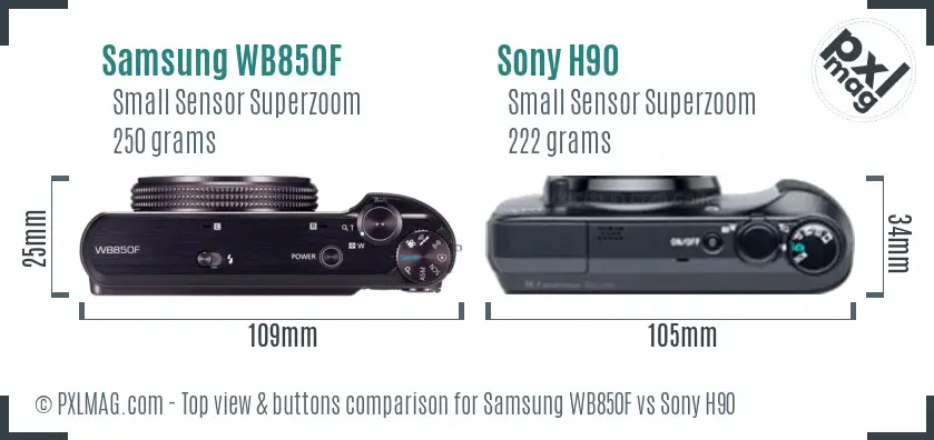 Samsung WB850F vs Sony H90 top view buttons comparison