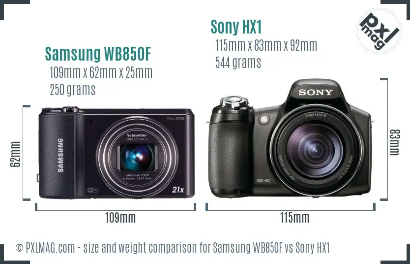 Samsung WB850F vs Sony HX1 size comparison