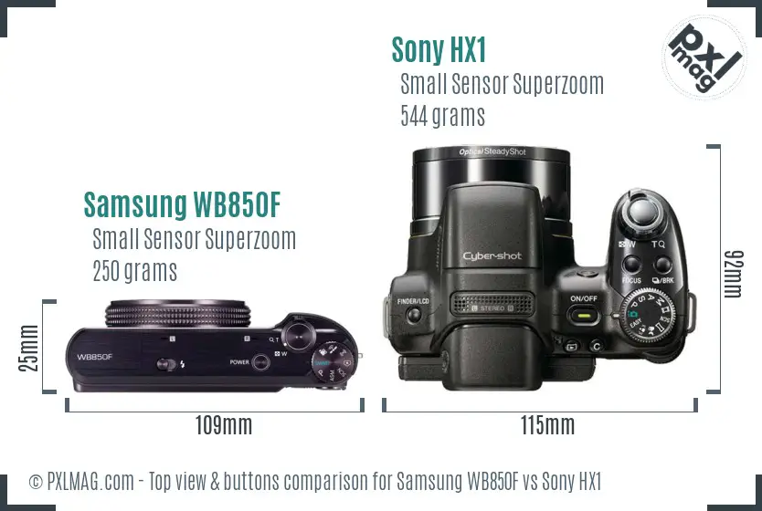 Samsung WB850F vs Sony HX1 top view buttons comparison