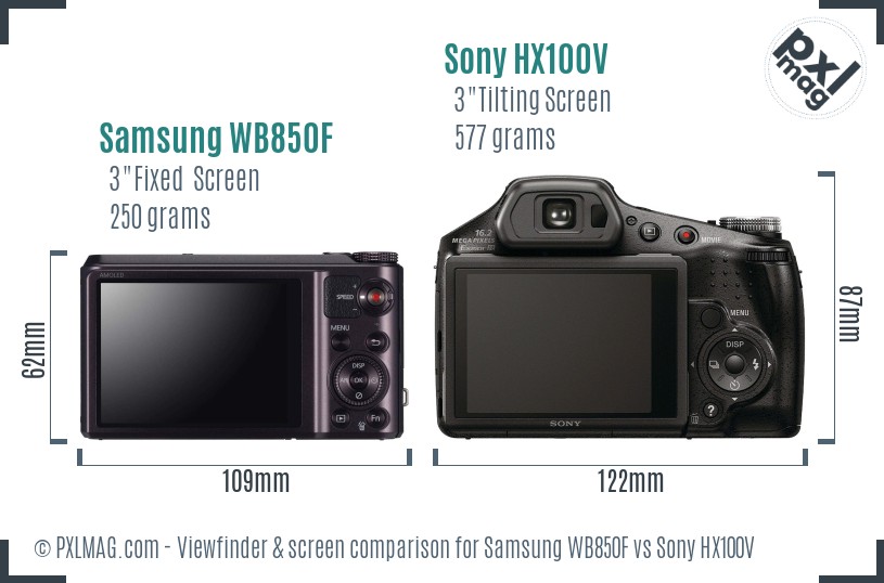 Samsung WB850F vs Sony HX100V Screen and Viewfinder comparison