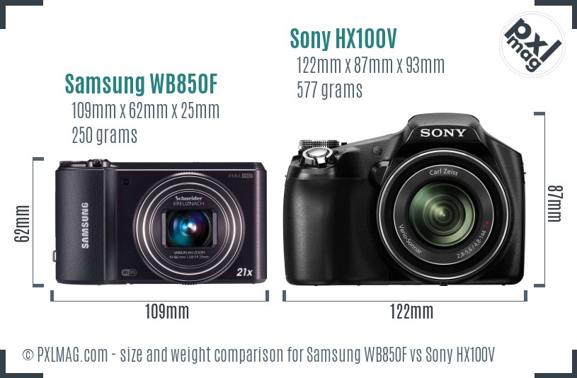 Samsung WB850F vs Sony HX100V size comparison