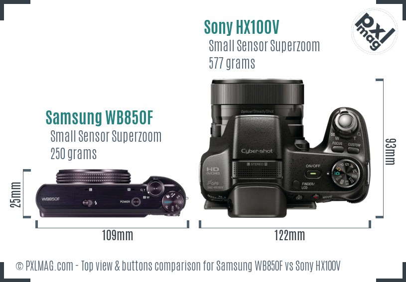 Samsung WB850F vs Sony HX100V top view buttons comparison