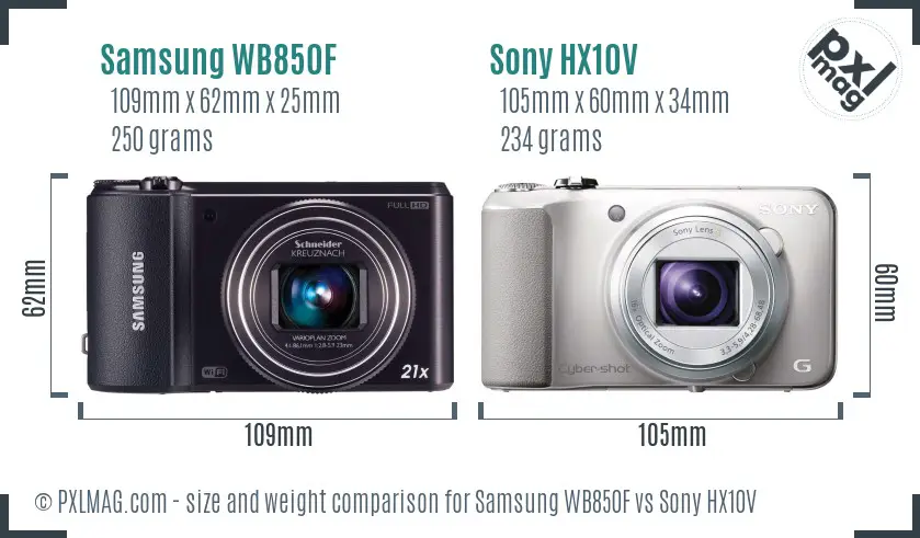 Samsung WB850F vs Sony HX10V size comparison