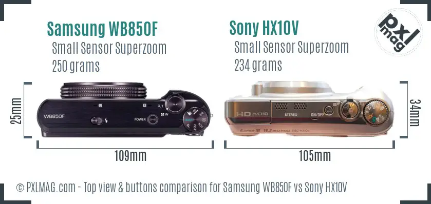 Samsung WB850F vs Sony HX10V top view buttons comparison