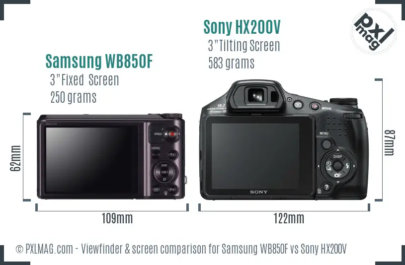 Samsung WB850F vs Sony HX200V Screen and Viewfinder comparison