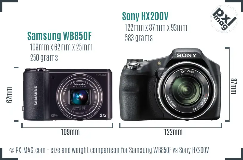 Samsung WB850F vs Sony HX200V size comparison