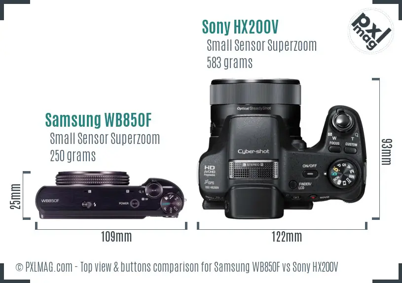 Samsung WB850F vs Sony HX200V top view buttons comparison