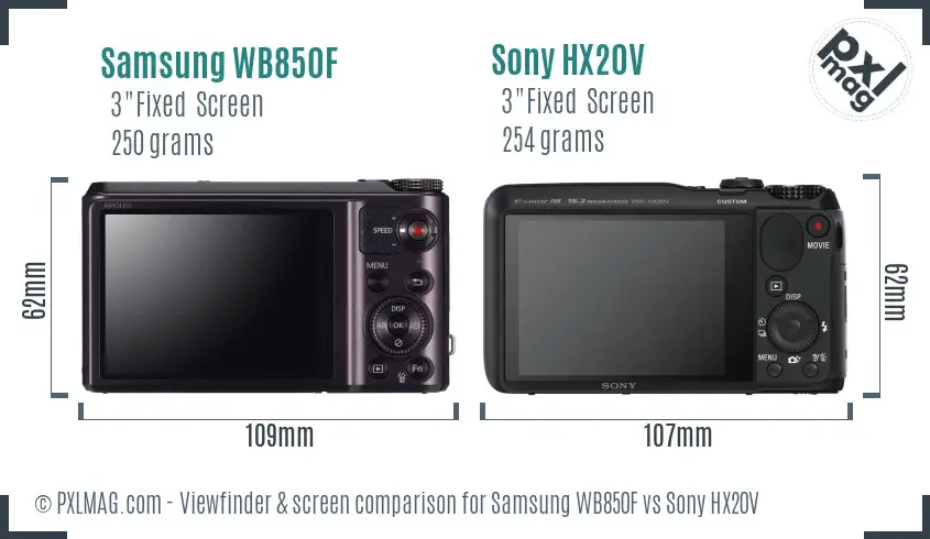 Samsung WB850F vs Sony HX20V Screen and Viewfinder comparison