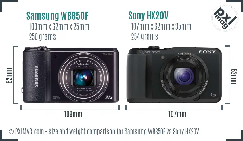 Samsung WB850F vs Sony HX20V size comparison
