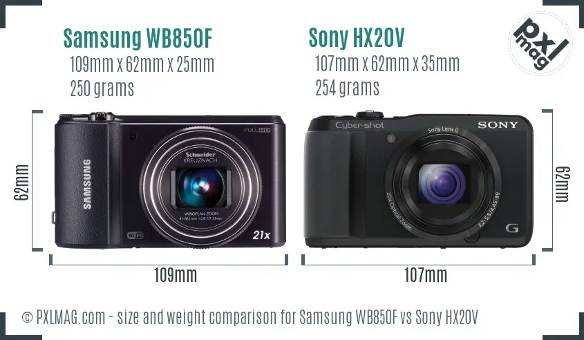 Samsung WB850F vs Sony HX20V size comparison Samsung WB850F vs Sony HX20V size comparison
