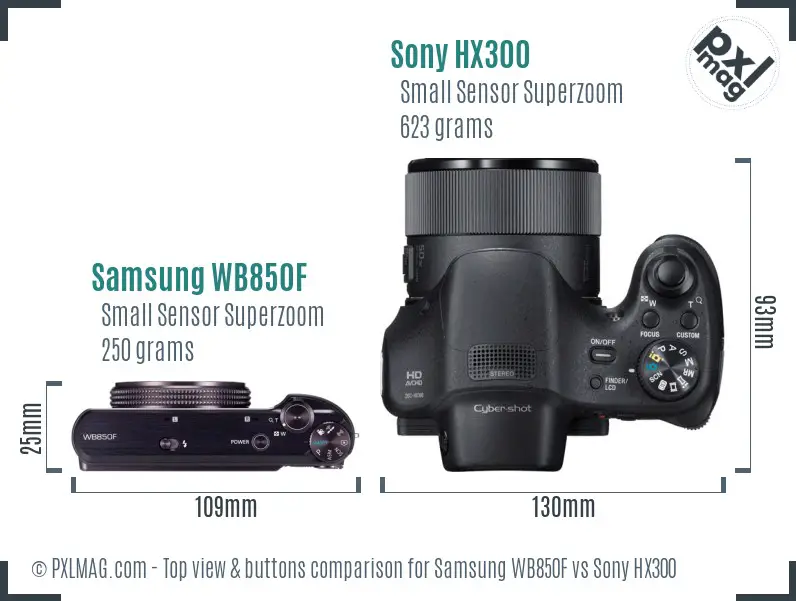 Samsung WB850F vs Sony HX300 top view buttons comparison