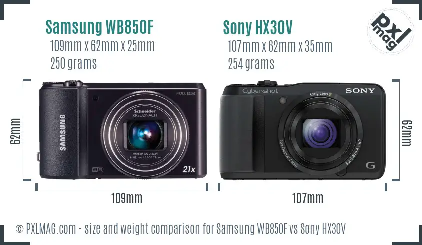 Samsung WB850F vs Sony HX30V size comparison Samsung WB850F vs Sony HX30V size comparison