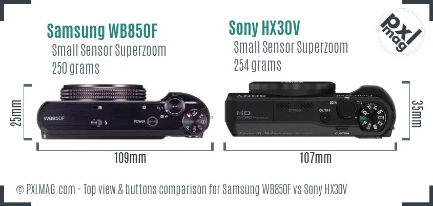Samsung WB850F vs Sony HX30V top view buttons comparison Samsung WB850F vs Sony HX30V top view buttons comparison