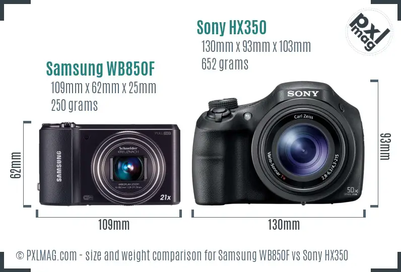 Samsung WB850F vs Sony HX350 size comparison