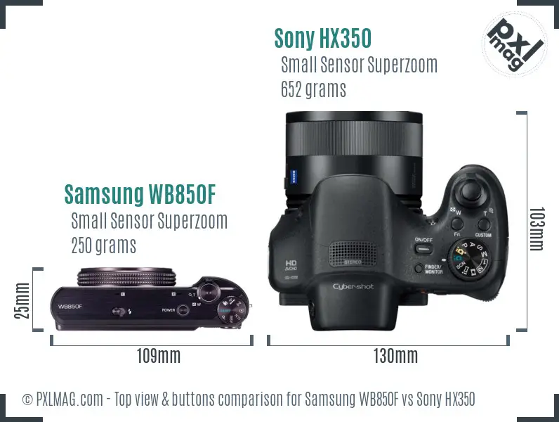 Samsung WB850F vs Sony HX350 top view buttons comparison