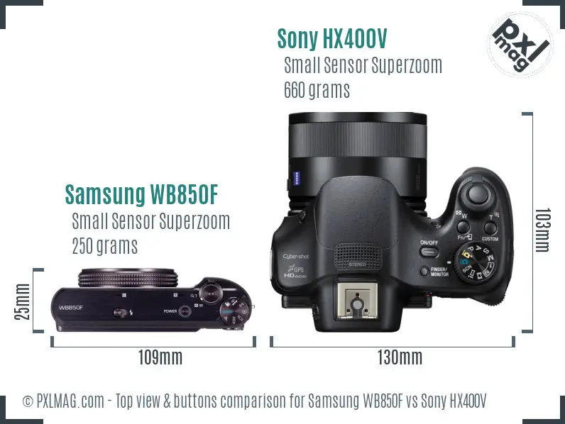 Samsung WB850F vs Sony HX400V top view buttons comparison Samsung WB850F vs Sony HX400V top view buttons comparison