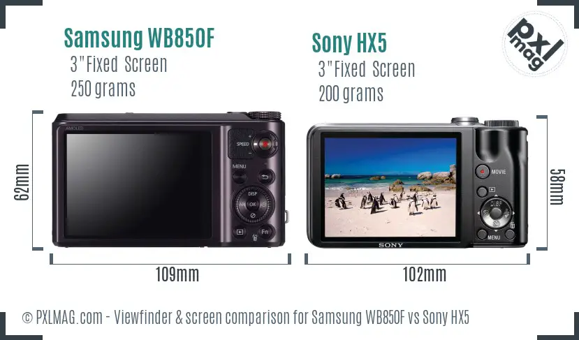 Samsung WB850F vs Sony HX5 Screen and Viewfinder comparison