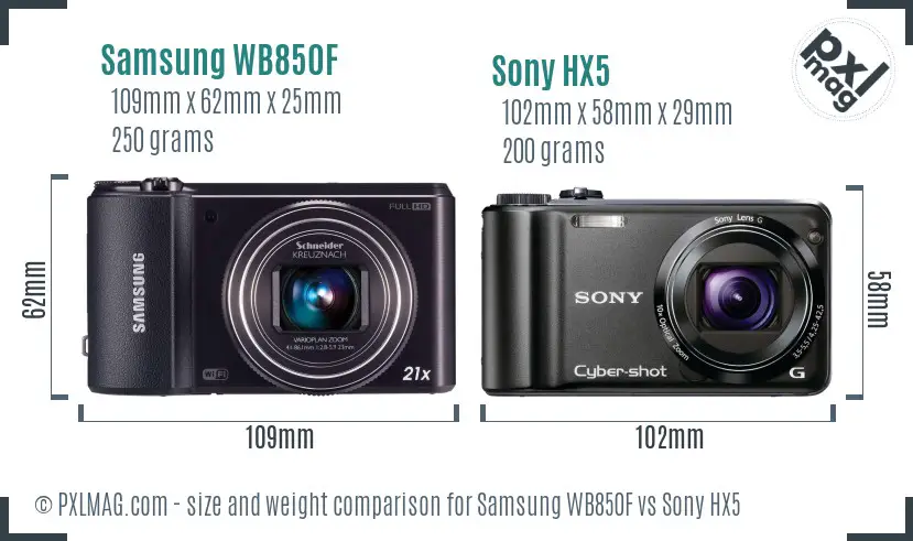 Samsung WB850F vs Sony HX5 size comparison