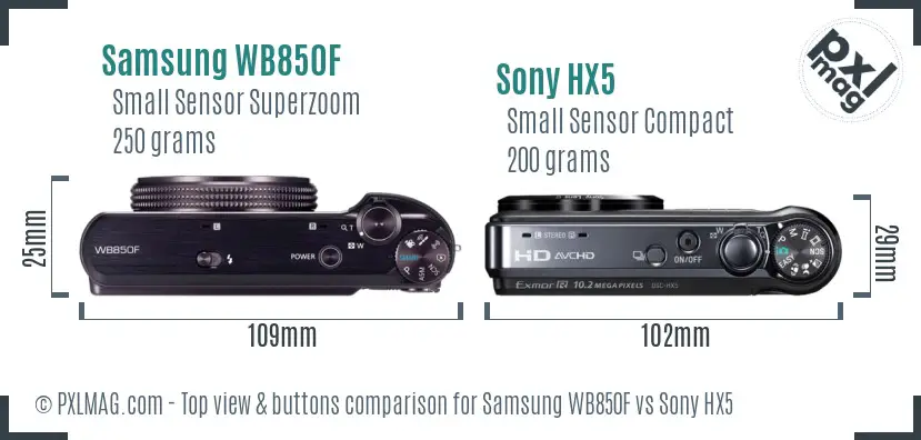 Samsung WB850F vs Sony HX5 top view buttons comparison