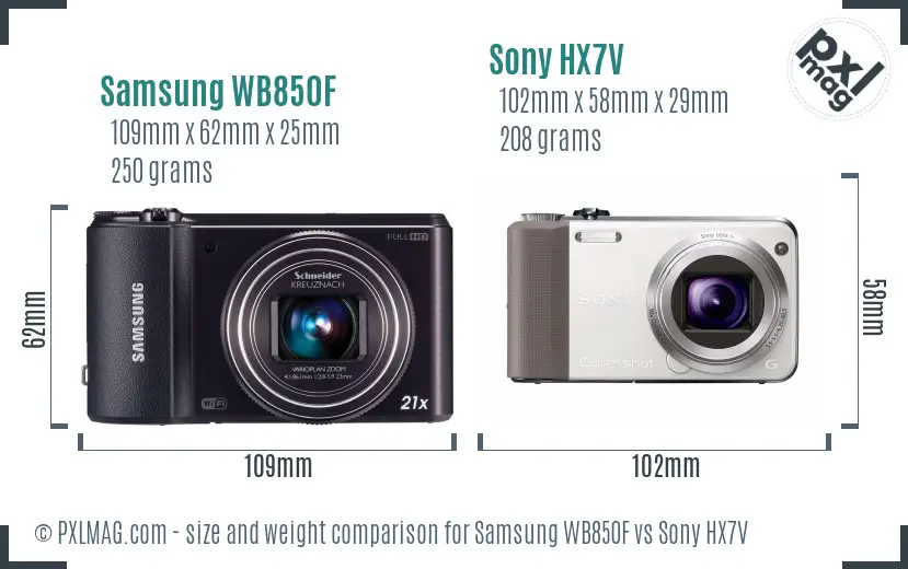 Samsung WB850F vs Sony HX7V size comparison