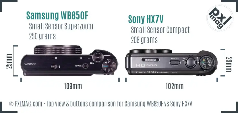 Samsung WB850F vs Sony HX7V top view buttons comparison