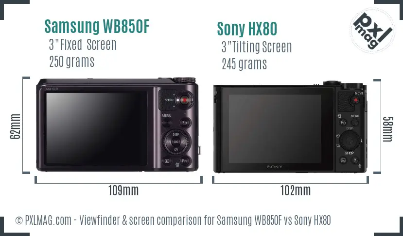 Samsung WB850F vs Sony HX80 Screen and Viewfinder comparison