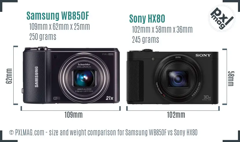 Samsung WB850F vs Sony HX80 size comparison