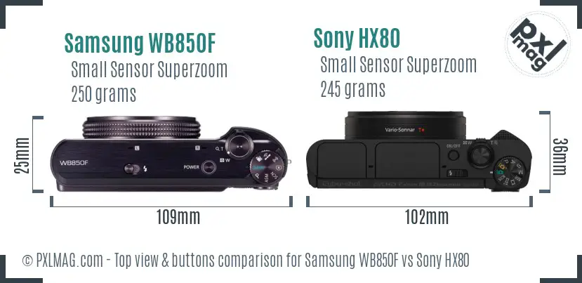 Samsung WB850F vs Sony HX80 top view buttons comparison