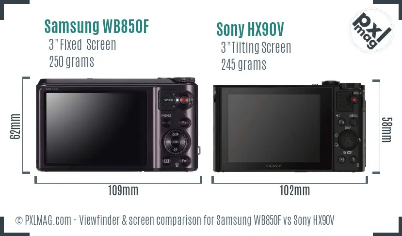 Samsung WB850F vs Sony HX90V Screen and Viewfinder comparison