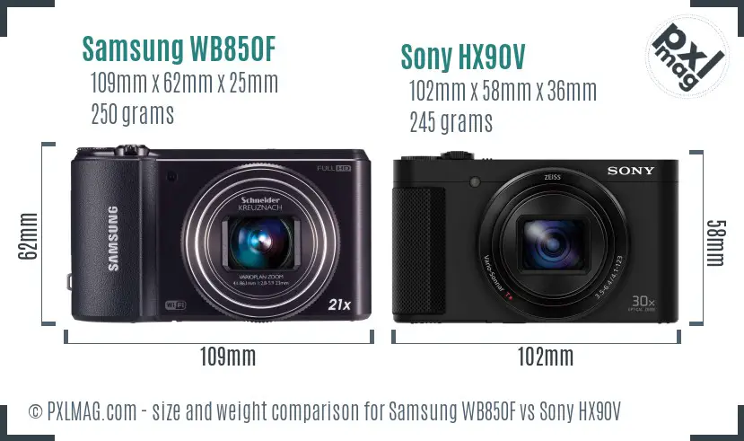 Samsung WB850F vs Sony HX90V size comparison